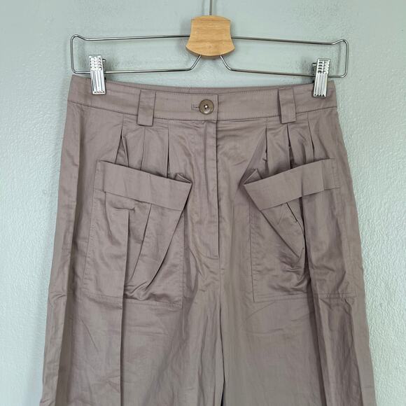 TIBI Carpenter Cotton Pants Straight Leg Taupe Gray Women's Size 2 Pleated NWT - Picture 3 of 11